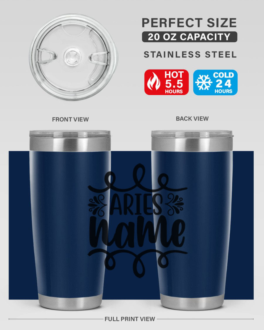 Ariesname 112# Zodiac Tumbler, 20oz stainless steel with copper lining, featuring a drink-thru lid and stylish design.