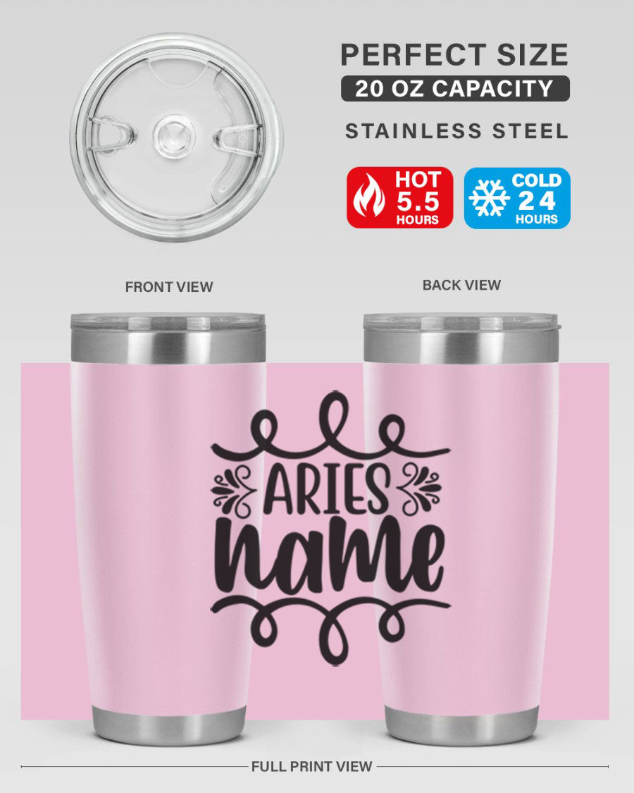 Ariesname 112# Zodiac Tumbler, 20oz stainless steel with copper lining, featuring a drink-thru lid and stylish design.