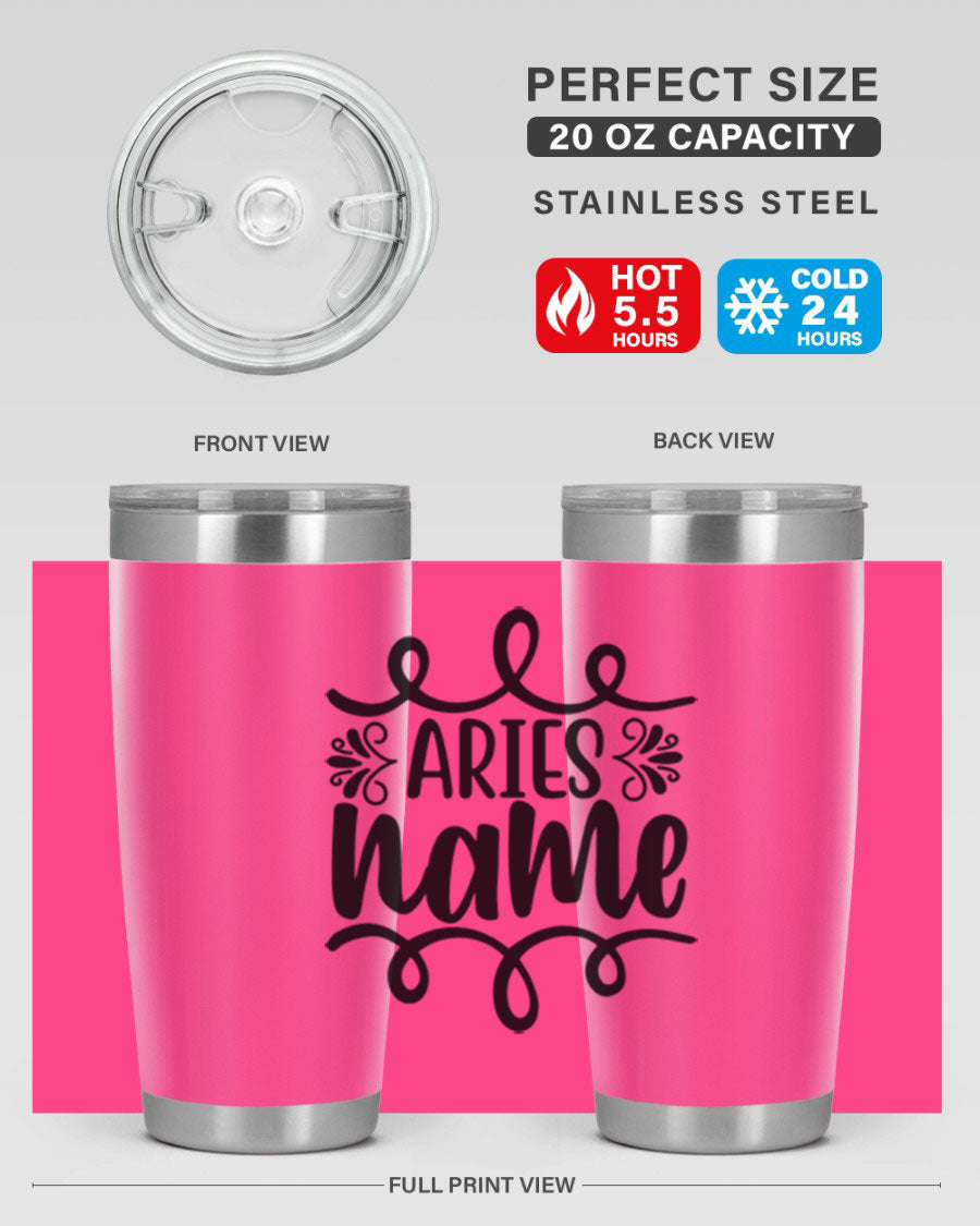 Ariesname 112# Zodiac Tumbler, 20oz stainless steel with copper lining, featuring a drink-thru lid and stylish design.