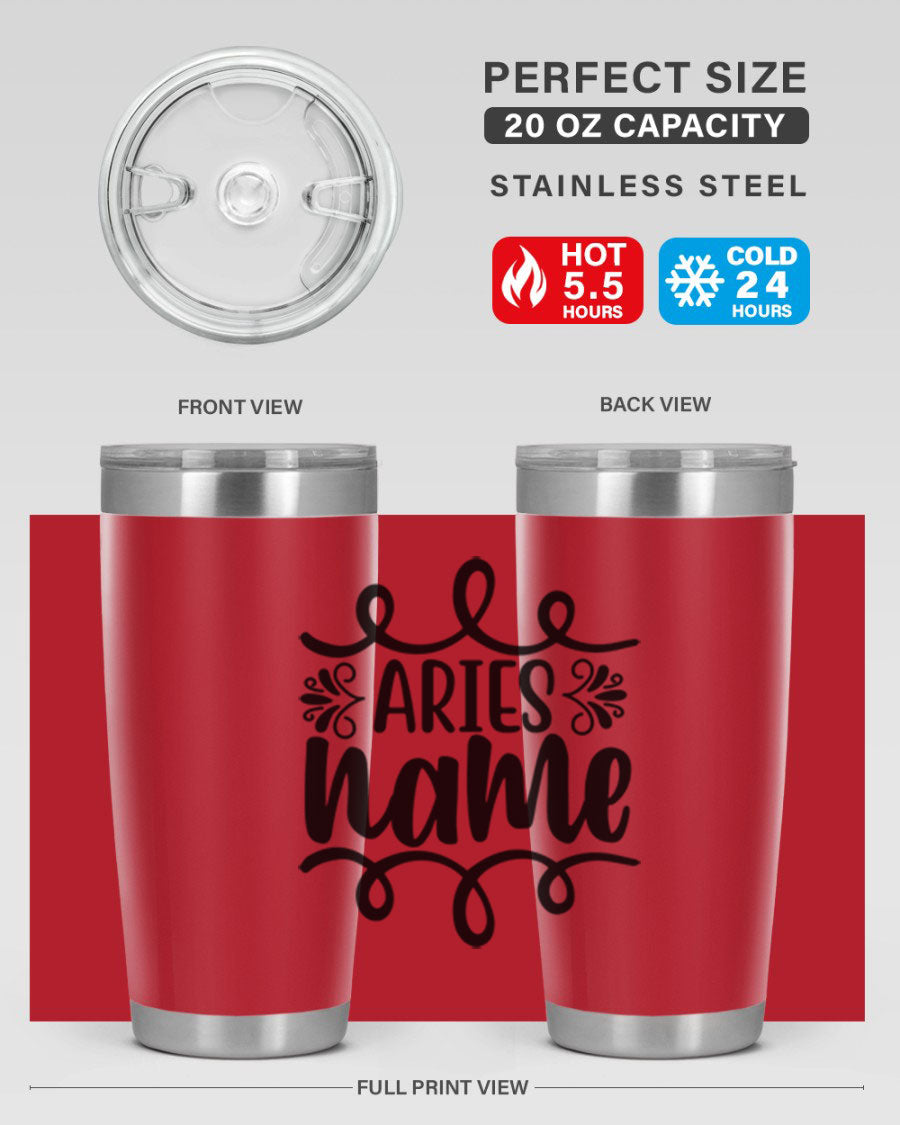 Ariesname 112# Zodiac Tumbler, 20oz stainless steel with copper lining, featuring a drink-thru lid and stylish design.