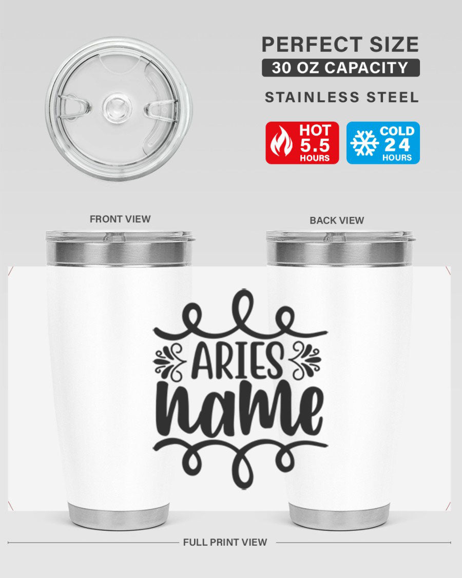 Ariesname 112# Zodiac Tumbler, 20oz stainless steel with copper lining, featuring a drink-thru lid and stylish design.