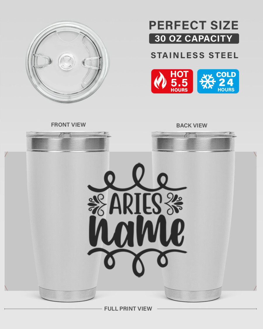 Ariesname 112# Zodiac Tumbler, 20oz stainless steel with copper lining, featuring a drink-thru lid and stylish design.