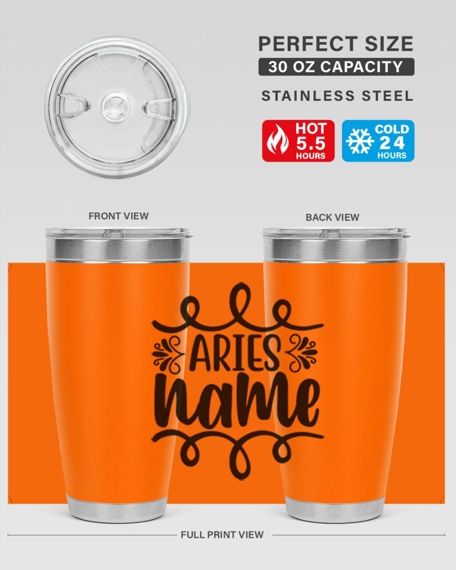 Ariesname 112# Zodiac Tumbler, 20oz stainless steel with copper lining, featuring a drink-thru lid and stylish design.