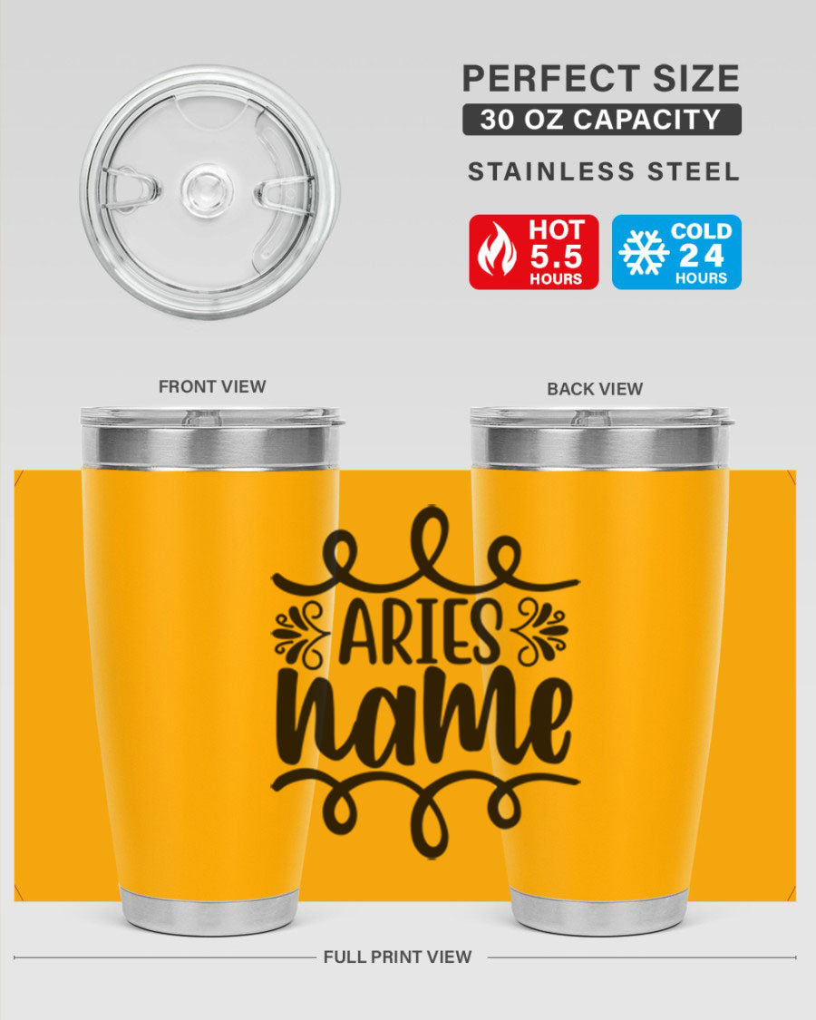 Ariesname 112# Zodiac Tumbler, 20oz stainless steel with copper lining, featuring a drink-thru lid and stylish design.