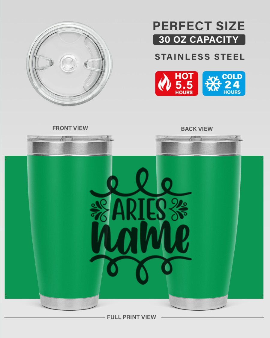 Ariesname 112# Zodiac Tumbler, 20oz stainless steel with copper lining, featuring a drink-thru lid and stylish design.