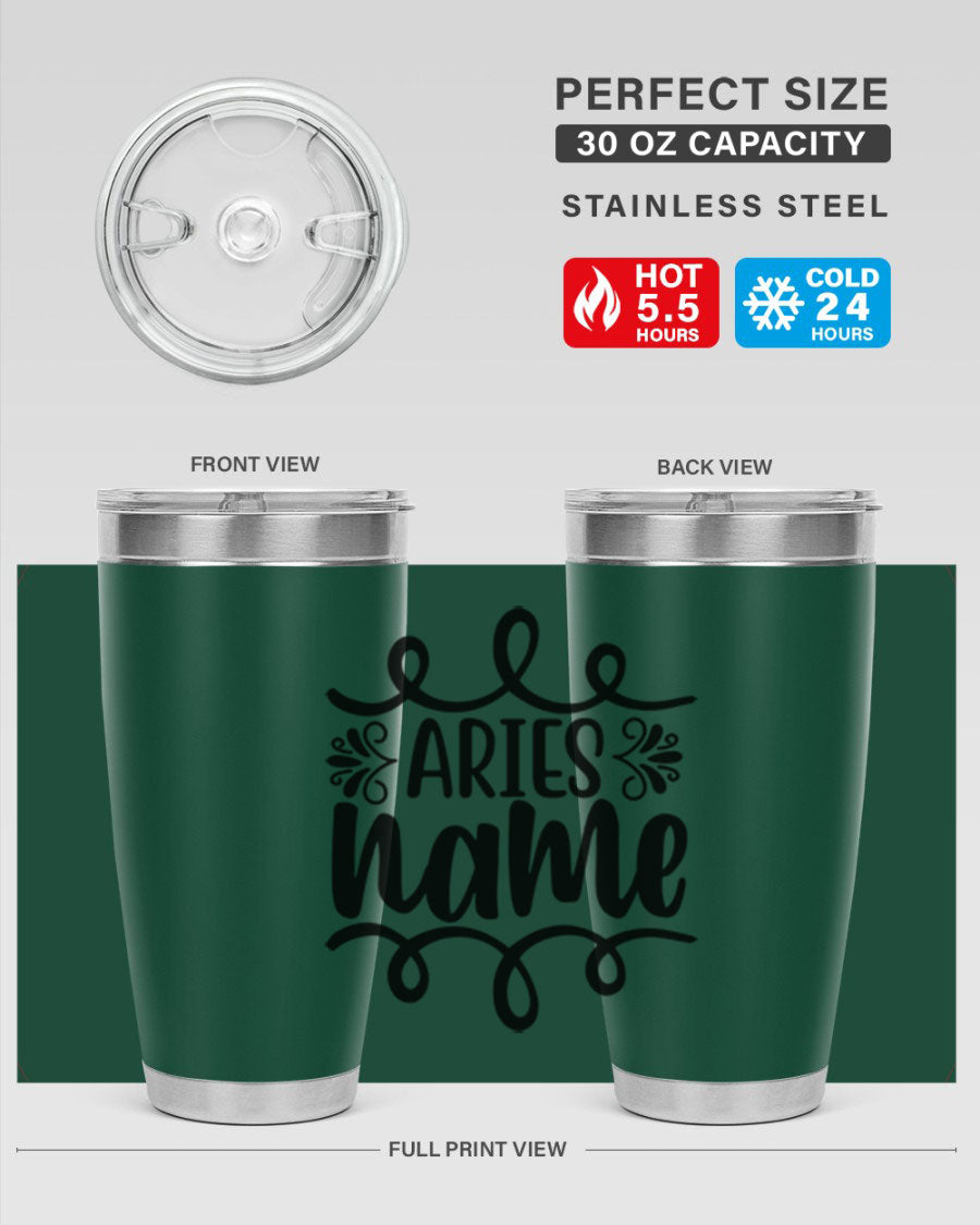 Ariesname 112# Zodiac Tumbler, 20oz stainless steel with copper lining, featuring a drink-thru lid and stylish design.