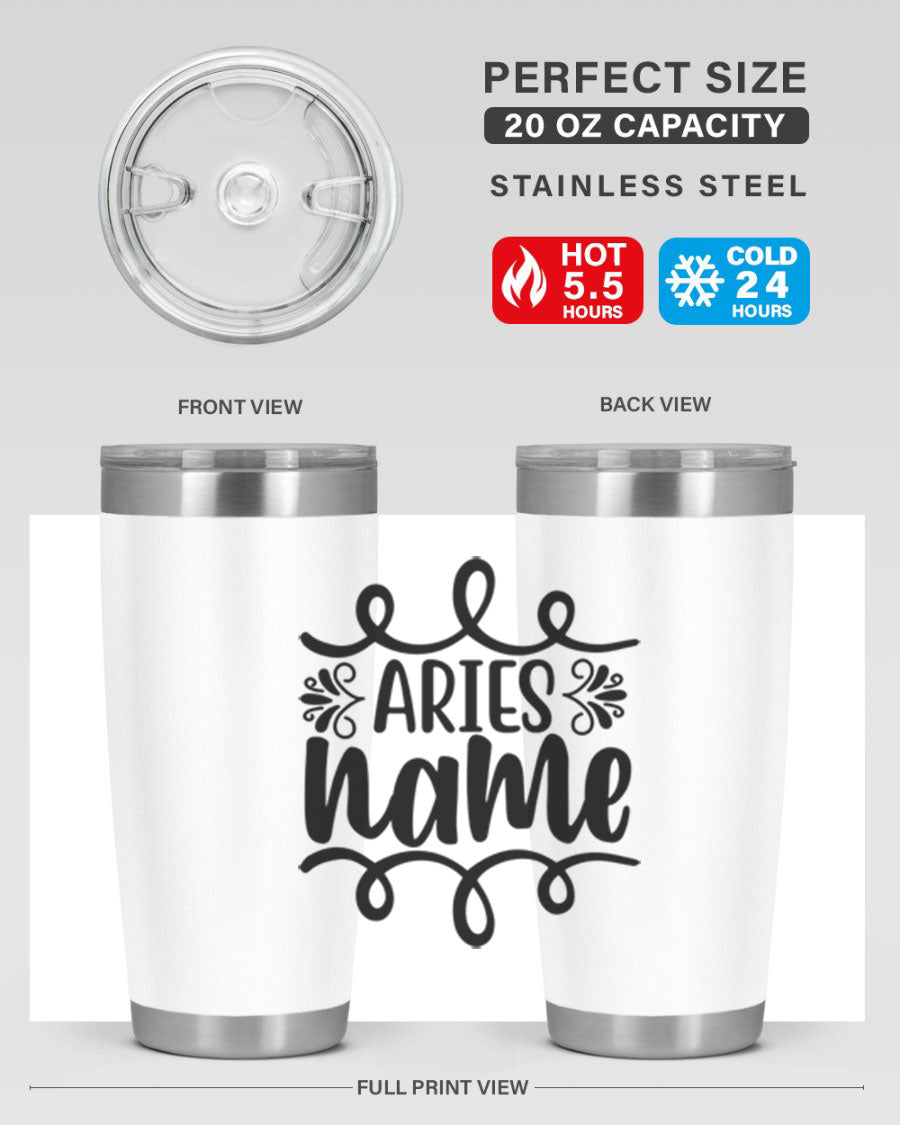 Ariesname 112# Zodiac Tumbler, 20oz stainless steel with copper lining, featuring a drink-thru lid and stylish design.