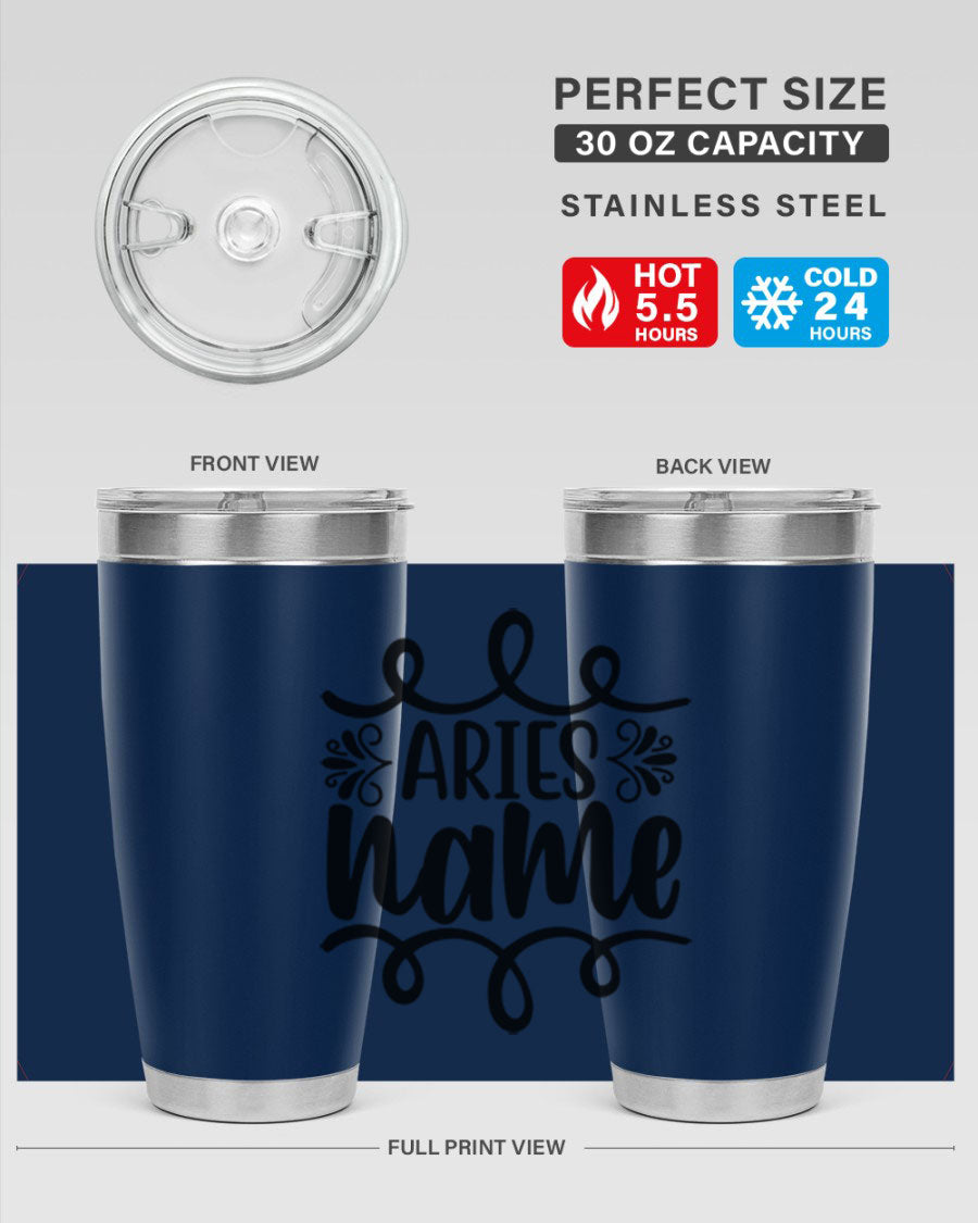 Ariesname 112# Zodiac Tumbler, 20oz stainless steel with copper lining, featuring a drink-thru lid and stylish design.