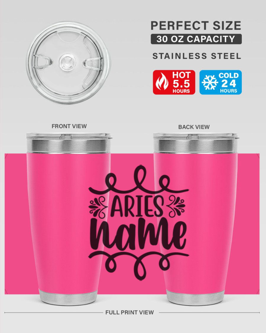 Ariesname 112# Zodiac Tumbler, 20oz stainless steel with copper lining, featuring a drink-thru lid and stylish design.