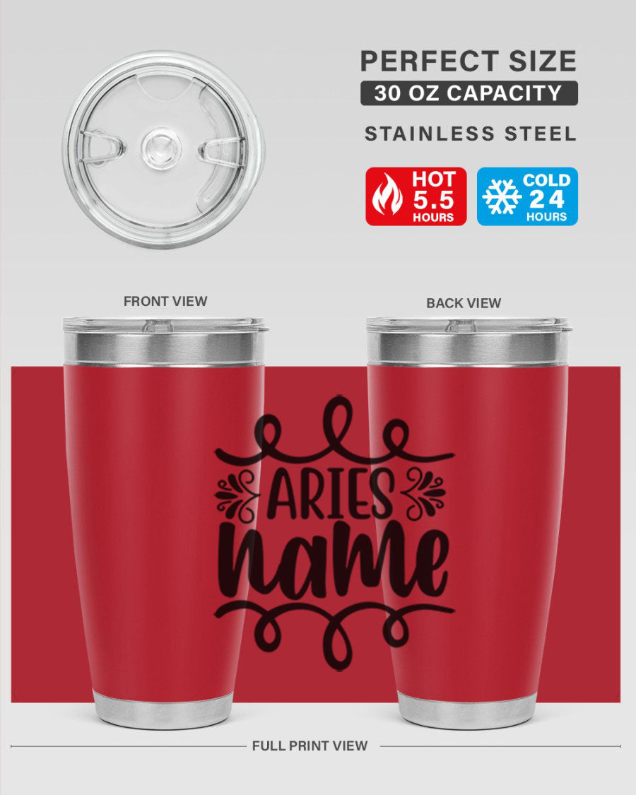 Ariesname 112# Zodiac Tumbler, 20oz stainless steel with copper lining, featuring a drink-thru lid and stylish design.