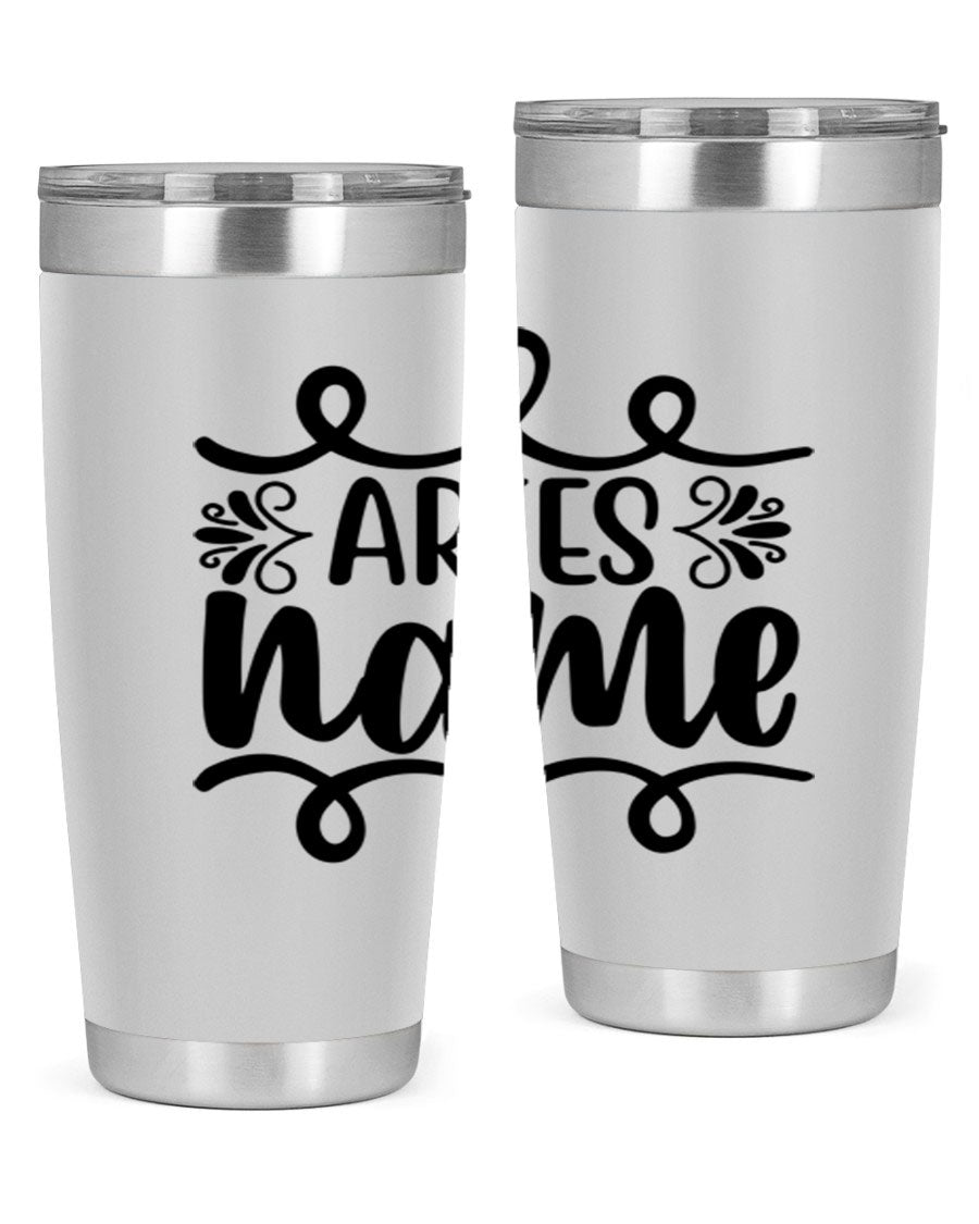 Ariesname 112# Zodiac Tumbler, 20oz stainless steel with copper lining, featuring a drink-thru lid and stylish design.