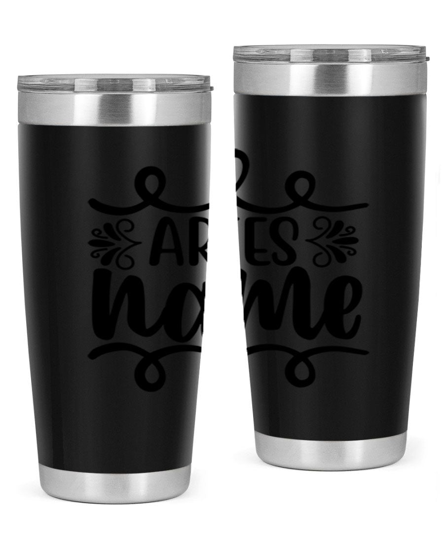 Ariesname 112# Zodiac Tumbler, 20oz stainless steel with copper lining, featuring a drink-thru lid and stylish design.