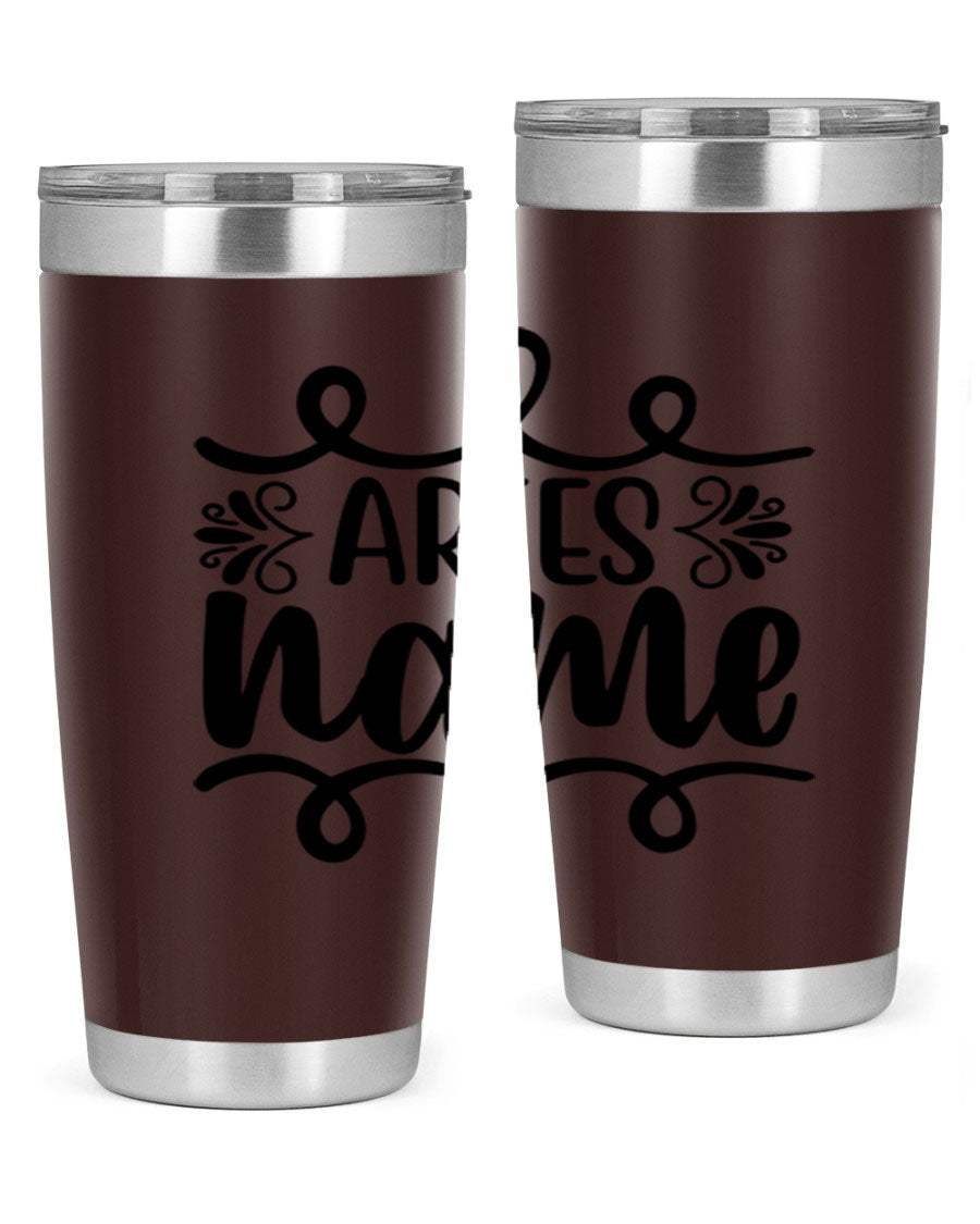 Ariesname 112# Zodiac Tumbler, 20oz stainless steel with copper lining, featuring a drink-thru lid and stylish design.