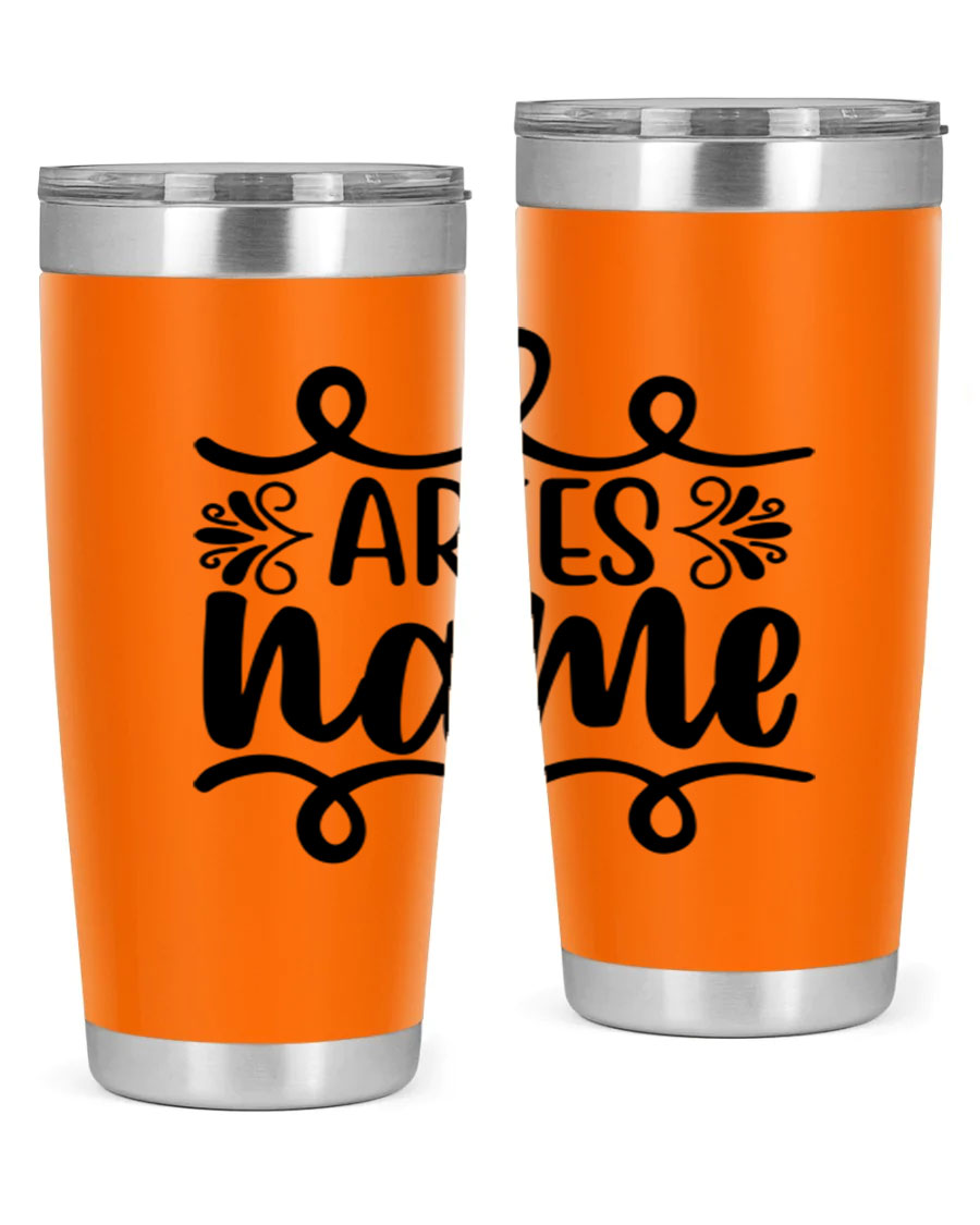 Ariesname 112# Zodiac Tumbler, 20oz stainless steel with copper lining, featuring a drink-thru lid and stylish design.