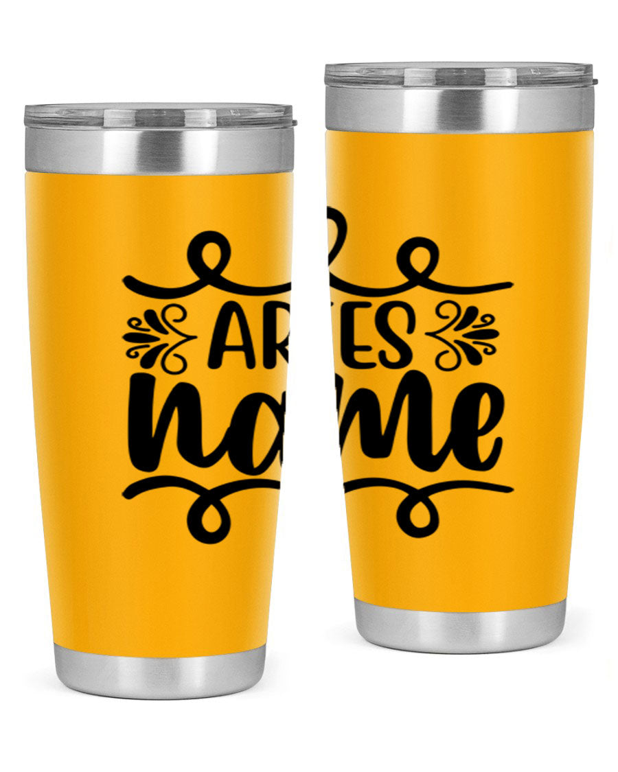 Ariesname 112# Zodiac Tumbler, 20oz stainless steel with copper lining, featuring a drink-thru lid and stylish design.