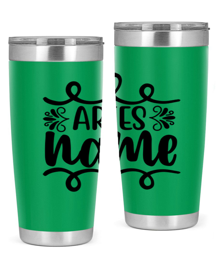 Ariesname 112# Zodiac Tumbler, 20oz stainless steel with copper lining, featuring a drink-thru lid and stylish design.