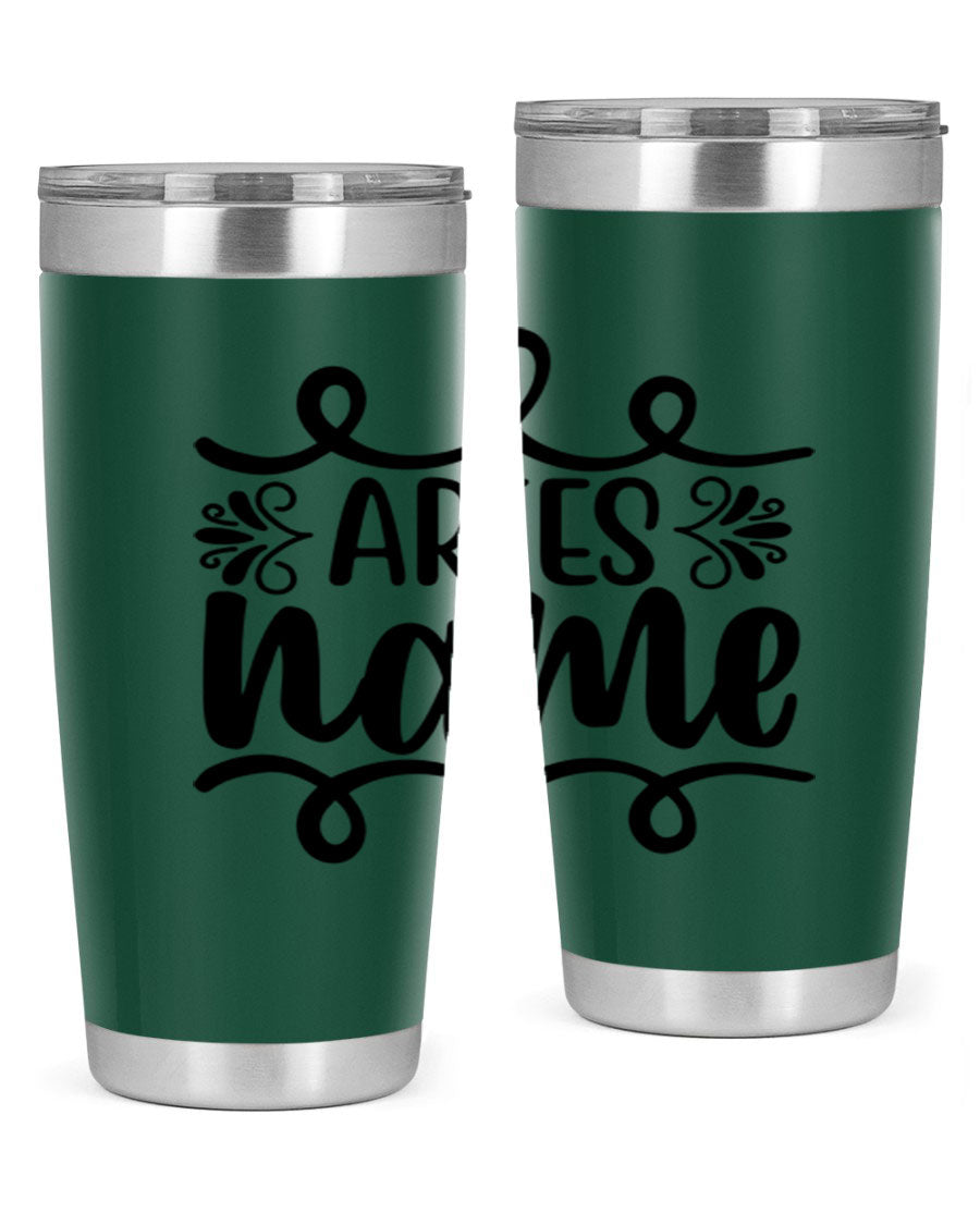 Ariesname 112# Zodiac Tumbler, 20oz stainless steel with copper lining, featuring a drink-thru lid and stylish design.