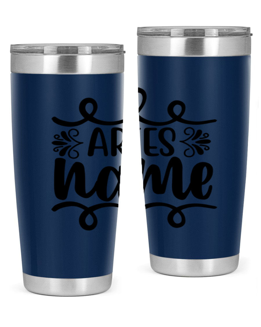 Ariesname 112# Zodiac Tumbler, 20oz stainless steel with copper lining, featuring a drink-thru lid and stylish design.