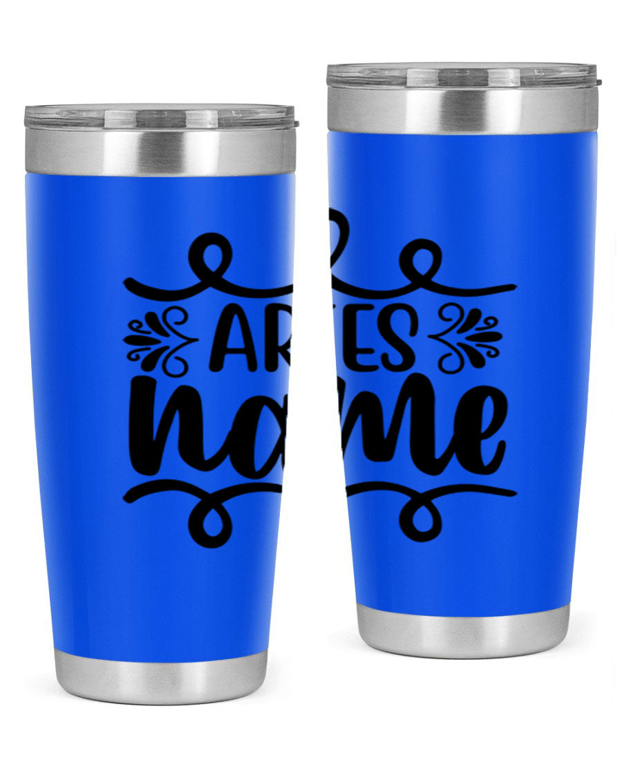 Ariesname 112# Zodiac Tumbler, 20oz stainless steel with copper lining, featuring a drink-thru lid and stylish design.