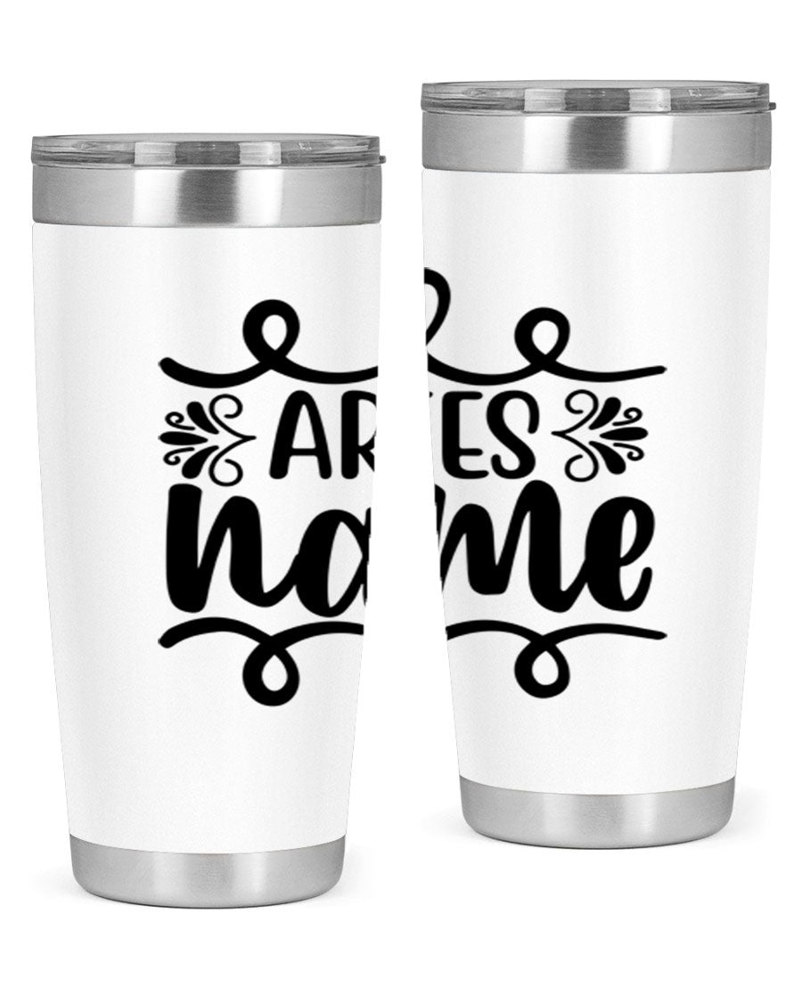 Ariesname 112# Zodiac Tumbler, 20oz stainless steel with copper lining, featuring a drink-thru lid and stylish design.