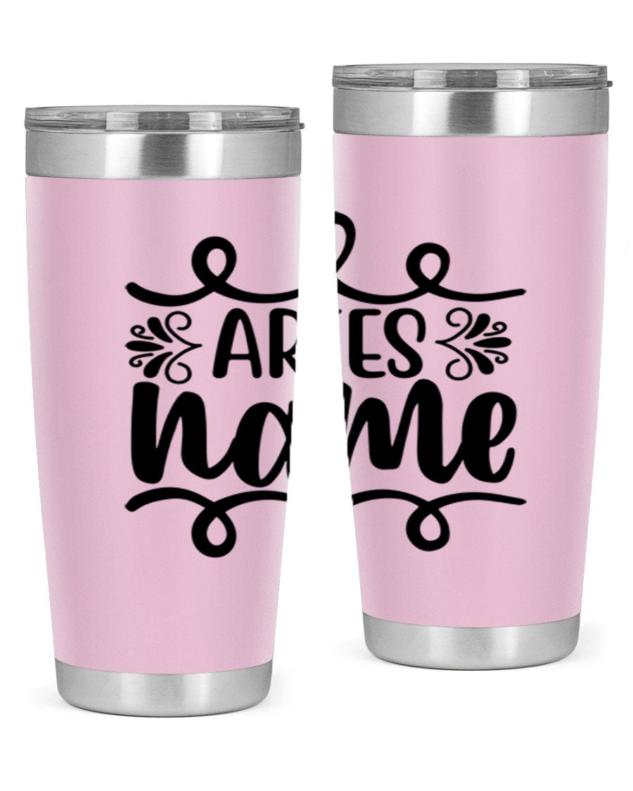 Ariesname 112# Zodiac Tumbler, 20oz stainless steel with copper lining, featuring a drink-thru lid and stylish design.