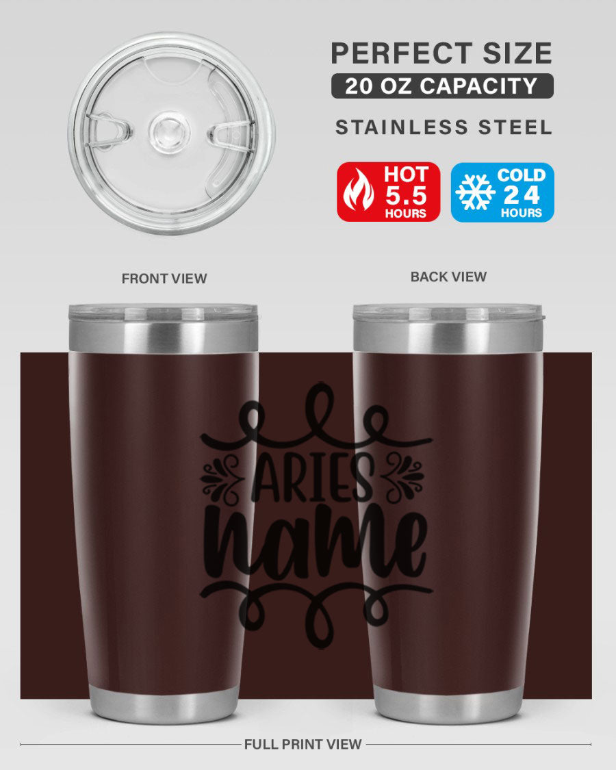 Ariesname 112# Zodiac Tumbler, 20oz stainless steel with copper lining, featuring a drink-thru lid and stylish design.