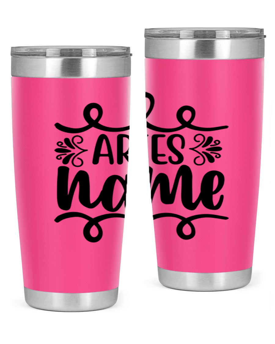 Ariesname 112# Zodiac Tumbler, 20oz stainless steel with copper lining, featuring a drink-thru lid and stylish design.