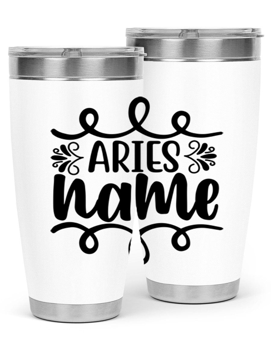 Ariesname 112# Zodiac Tumbler, 20oz stainless steel with copper lining, featuring a drink-thru lid and stylish design.