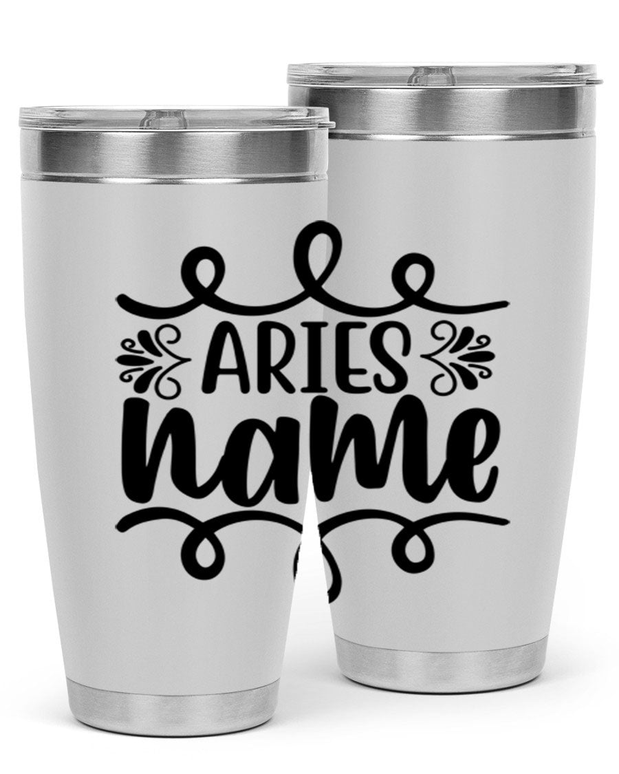 Ariesname 112# Zodiac Tumbler, 20oz stainless steel with copper lining, featuring a drink-thru lid and stylish design.