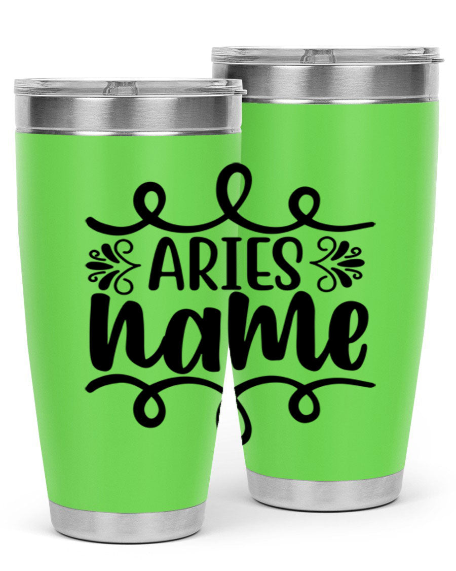 Ariesname 112# Zodiac Tumbler, 20oz stainless steel with copper lining, featuring a drink-thru lid and stylish design.