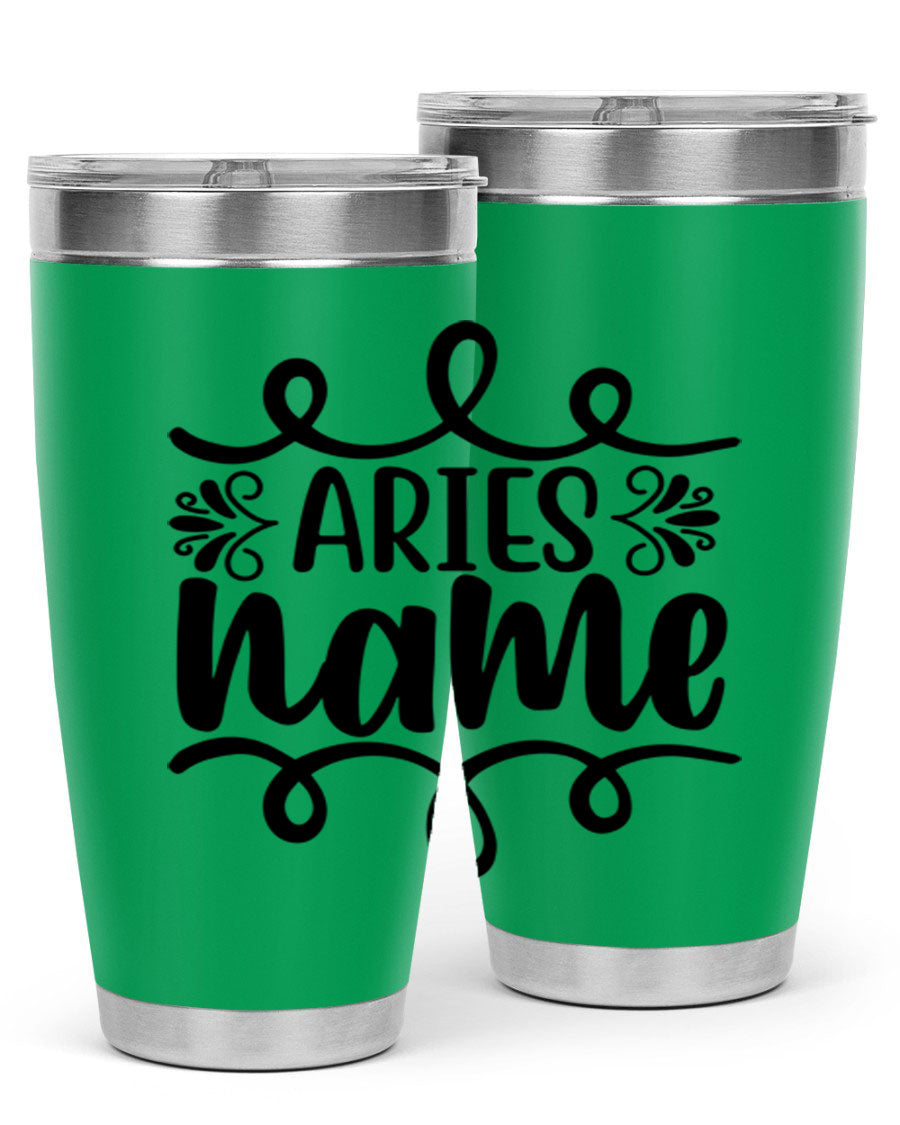 Ariesname 112# Zodiac Tumbler, 20oz stainless steel with copper lining, featuring a drink-thru lid and stylish design.