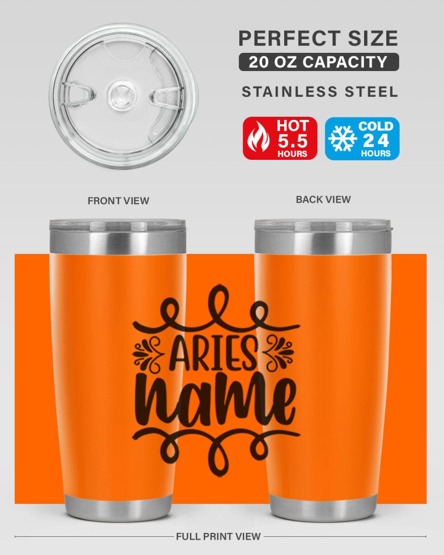 Ariesname 112# Zodiac Tumbler, 20oz stainless steel with copper lining, featuring a drink-thru lid and stylish design.