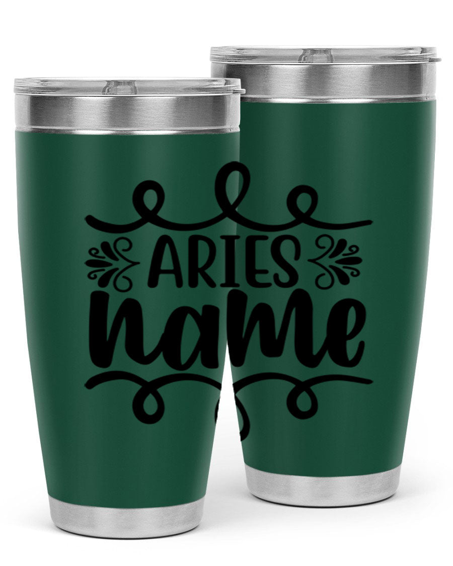 Ariesname 112# Zodiac Tumbler, 20oz stainless steel with copper lining, featuring a drink-thru lid and stylish design.