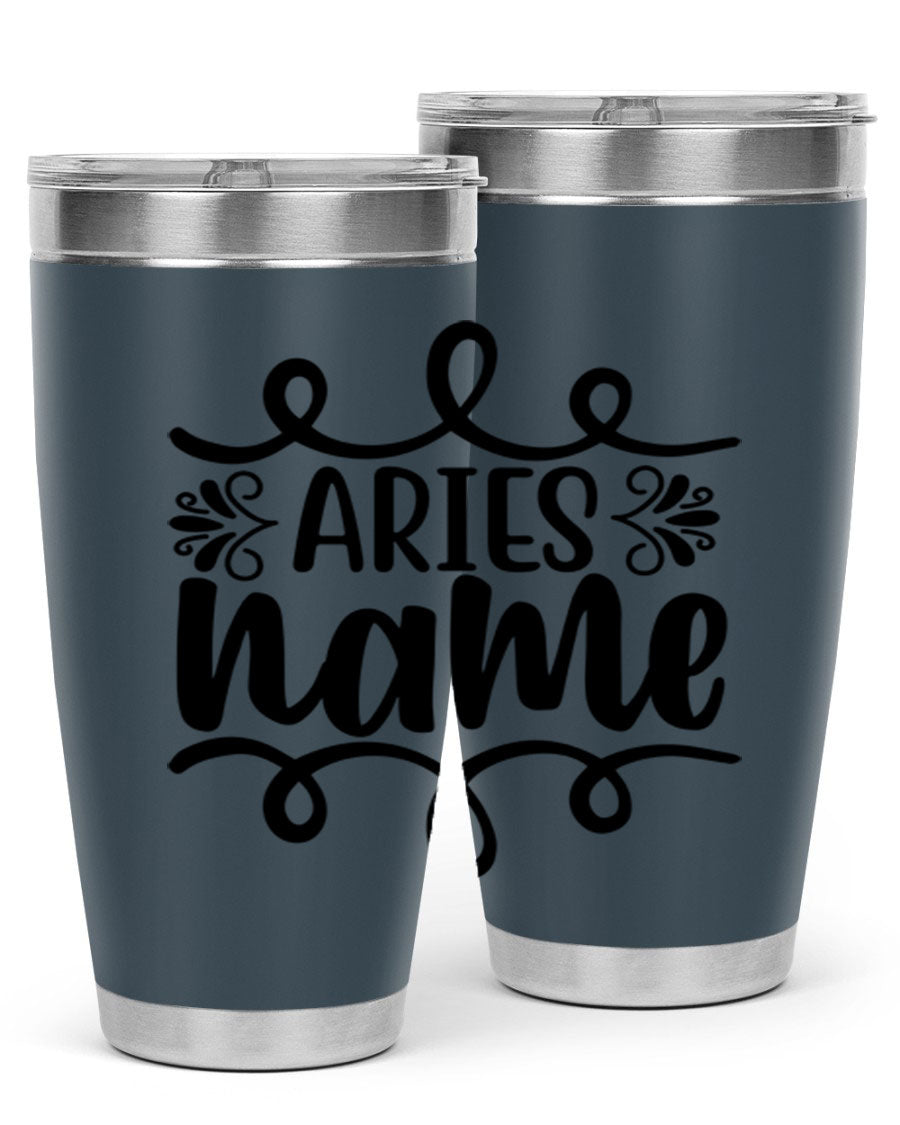 Ariesname 112# Zodiac Tumbler, 20oz stainless steel with copper lining, featuring a drink-thru lid and stylish design.