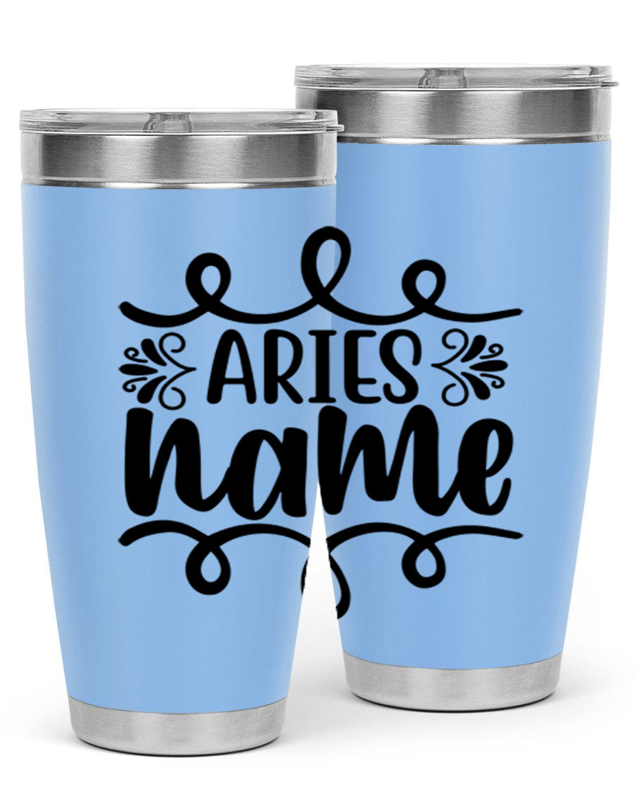 Ariesname 112# Zodiac Tumbler, 20oz stainless steel with copper lining, featuring a drink-thru lid and stylish design.