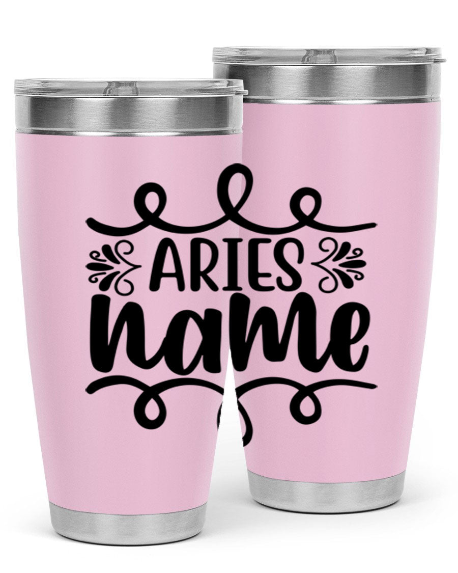 Ariesname 112# Zodiac Tumbler, 20oz stainless steel with copper lining, featuring a drink-thru lid and stylish design.