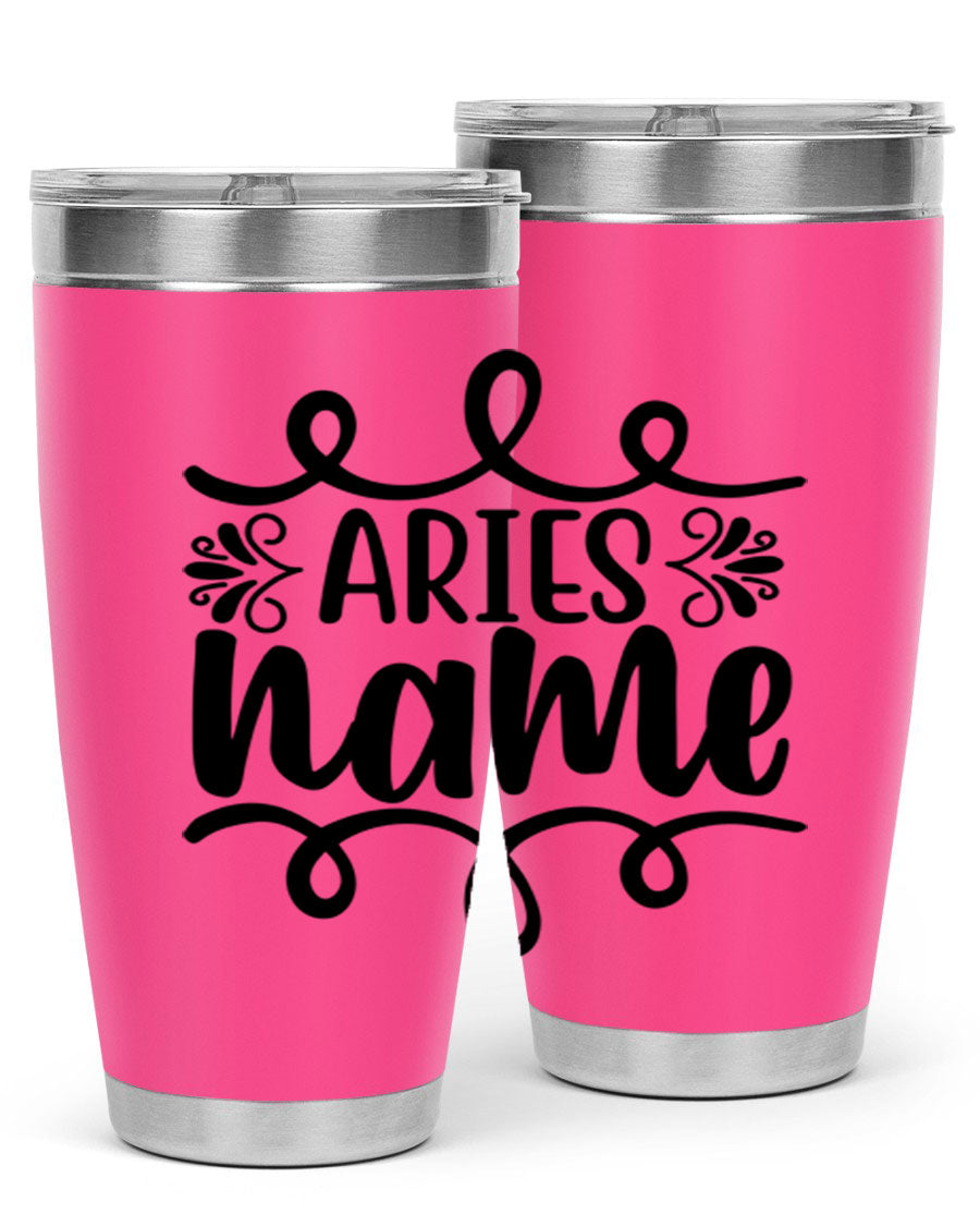 Ariesname 112# Zodiac Tumbler, 20oz stainless steel with copper lining, featuring a drink-thru lid and stylish design.