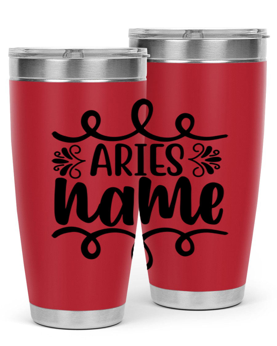 Ariesname 112# Zodiac Tumbler, 20oz stainless steel with copper lining, featuring a drink-thru lid and stylish design.