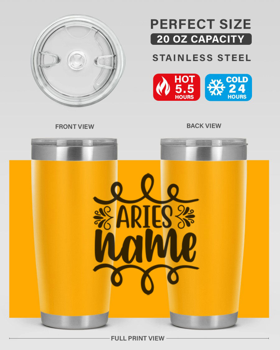 Ariesname 112# Zodiac Tumbler, 20oz stainless steel with copper lining, featuring a drink-thru lid and stylish design.