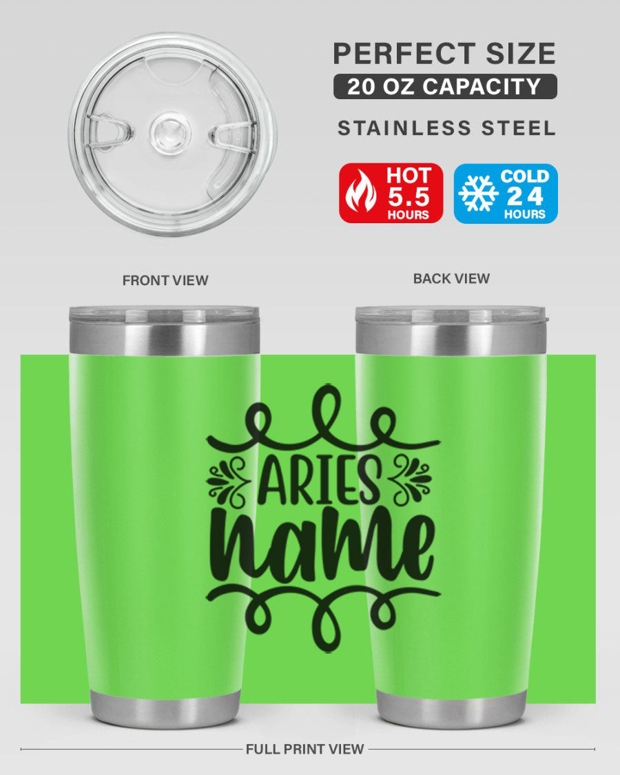 Ariesname 112# Zodiac Tumbler, 20oz stainless steel with copper lining, featuring a drink-thru lid and stylish design.