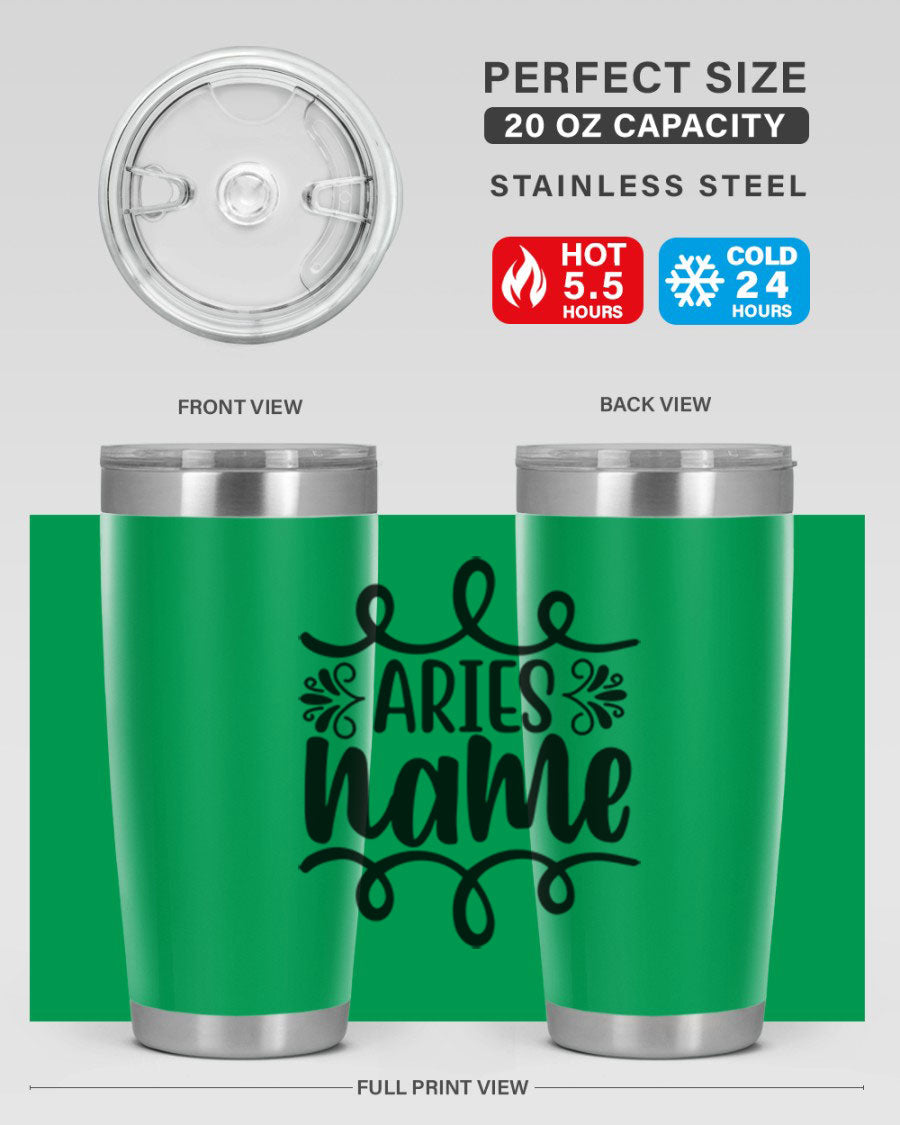 Ariesname 112# Zodiac Tumbler, 20oz stainless steel with copper lining, featuring a drink-thru lid and stylish design.