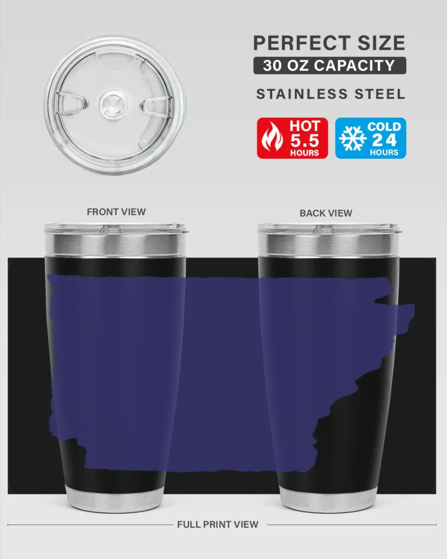 Arkansas 47# Tumbler featuring a double wall vacuum design, perfect for keeping drinks hot or cold, with a stylish Arkansas-themed print.