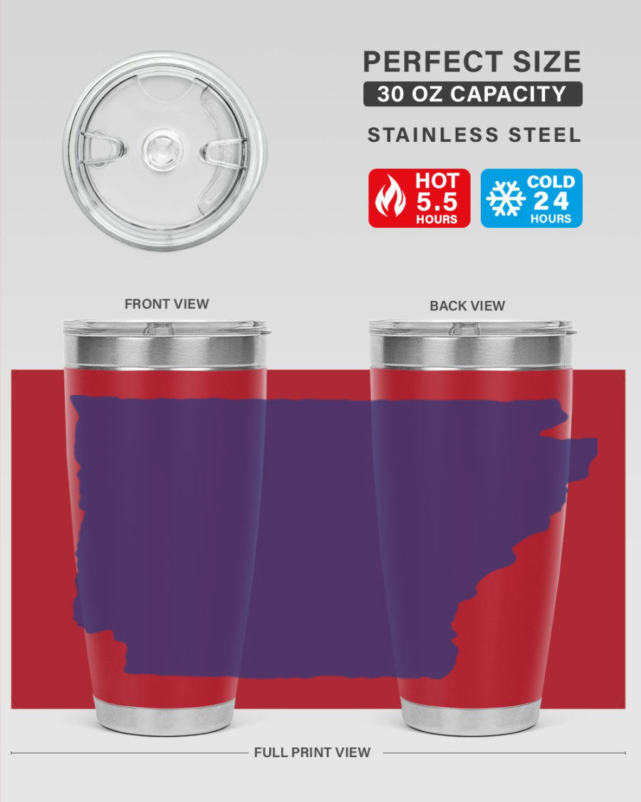 Arkansas 47# Tumbler featuring a double wall vacuum design, perfect for keeping drinks hot or cold, with a stylish Arkansas-themed print.