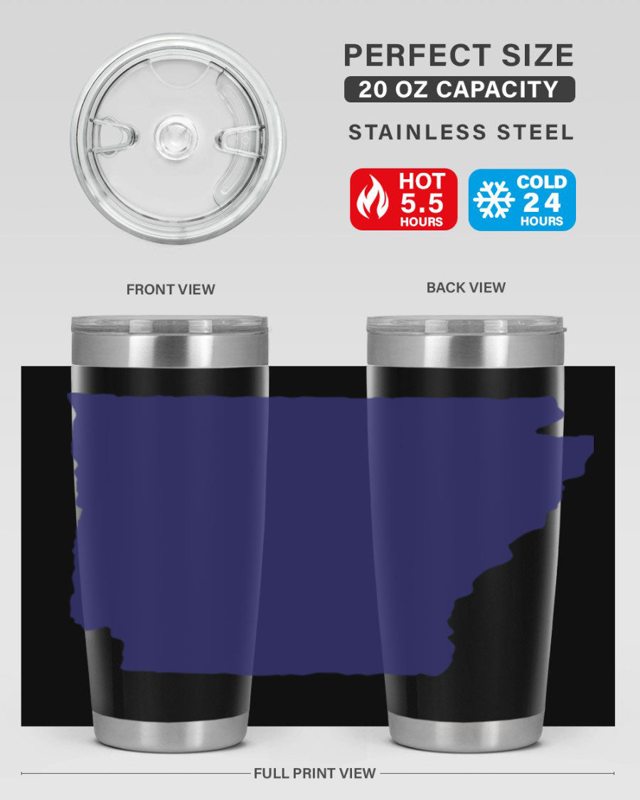 Arkansas 47# Tumbler featuring a double wall vacuum design, perfect for keeping drinks hot or cold, with a stylish Arkansas-themed print.