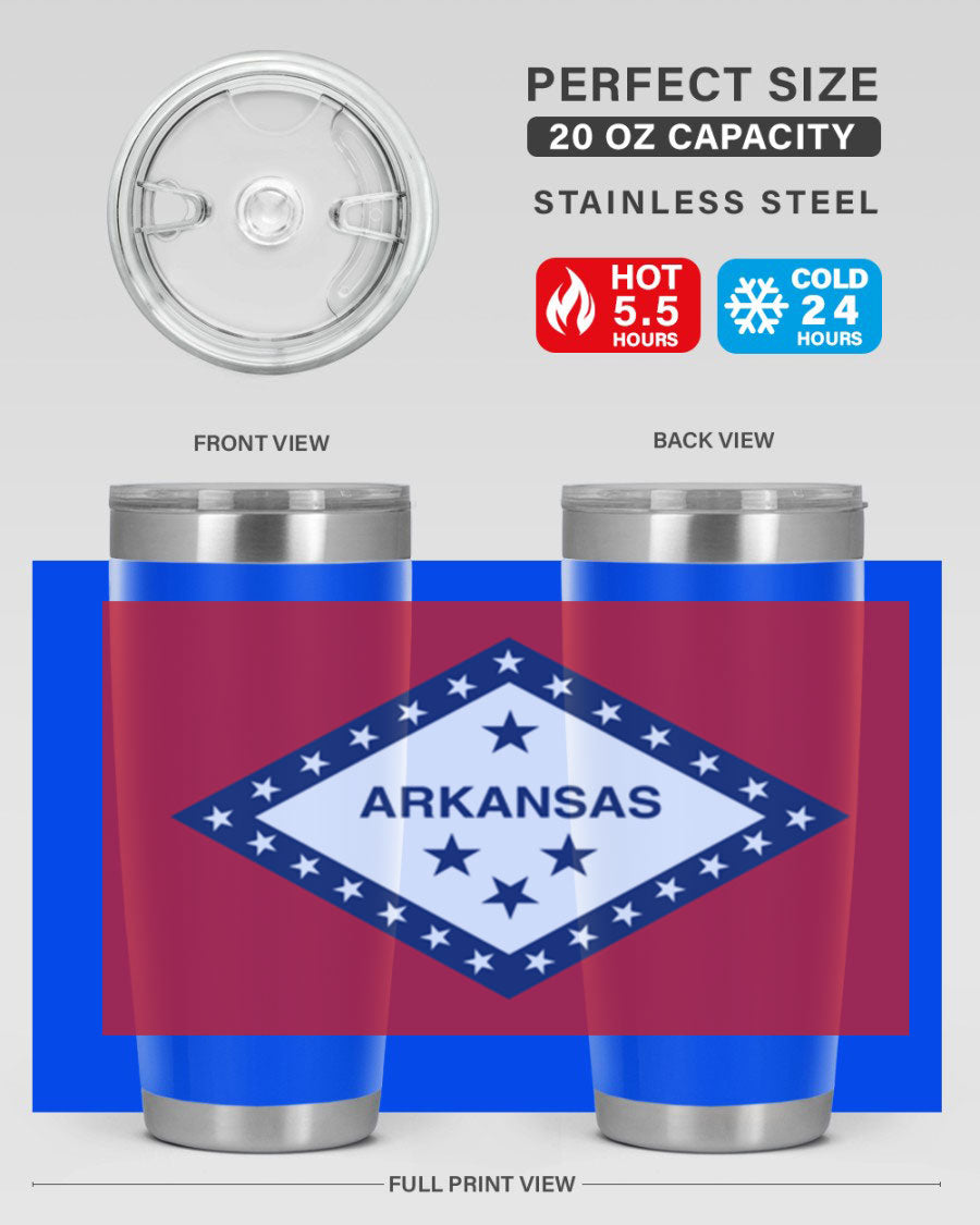 Arkansas 48# Tumbler showcasing double wall vacuum insulation and a press-in lid, perfect for hot and cold beverages.