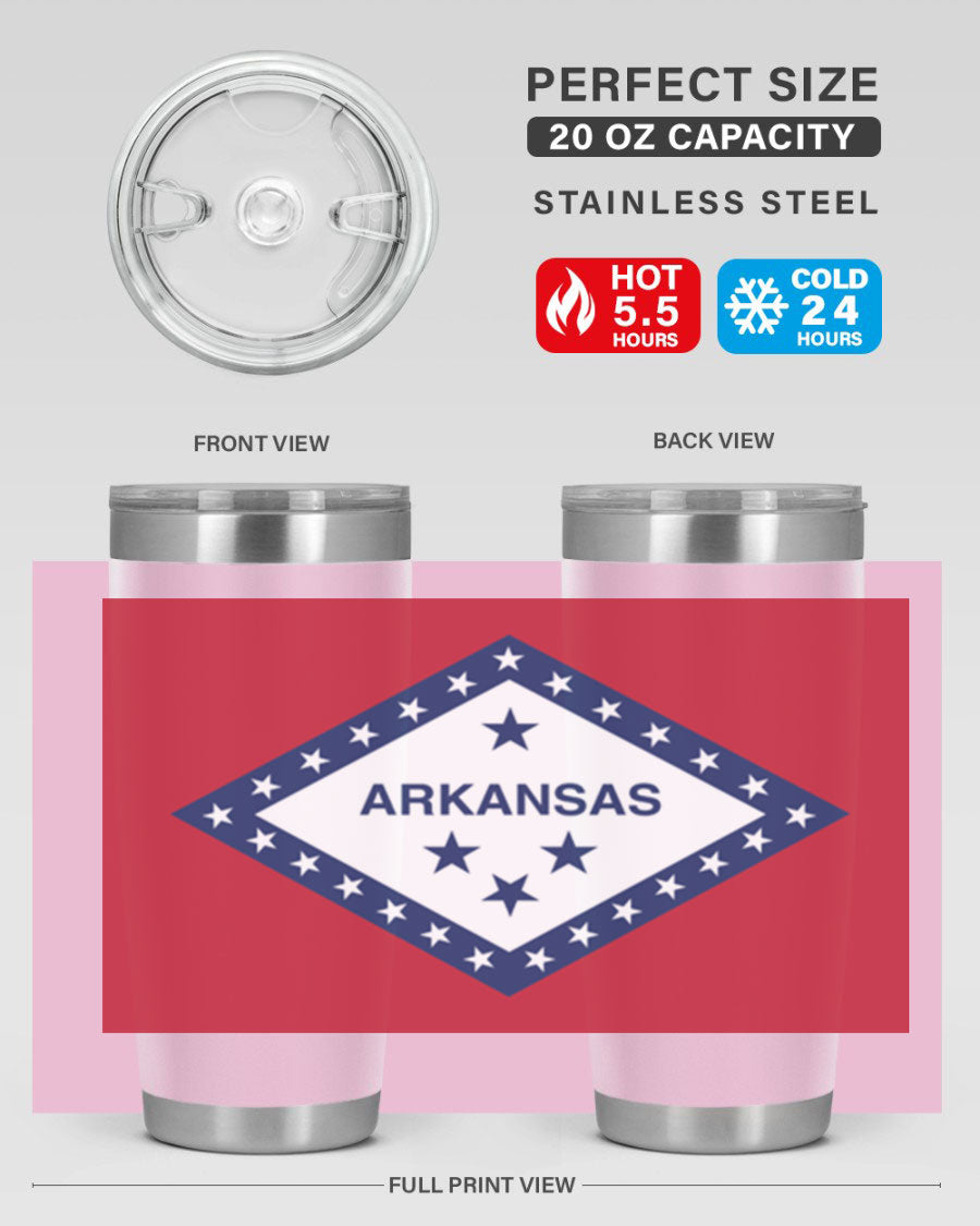 Arkansas 48# Tumbler showcasing double wall vacuum insulation and a press-in lid, perfect for hot and cold beverages.