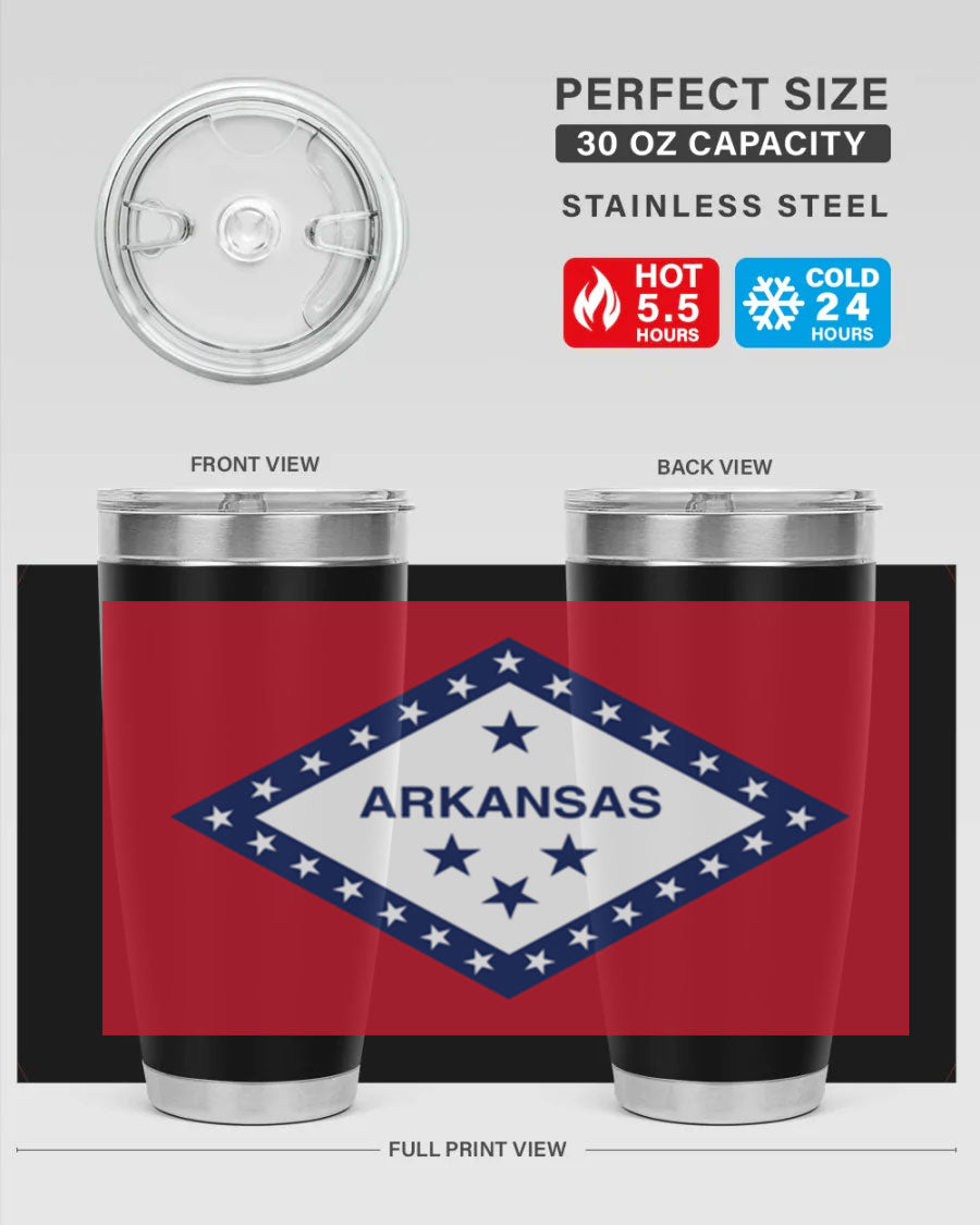 Arkansas 48# Tumbler showcasing double wall vacuum insulation and a press-in lid, perfect for hot and cold beverages.