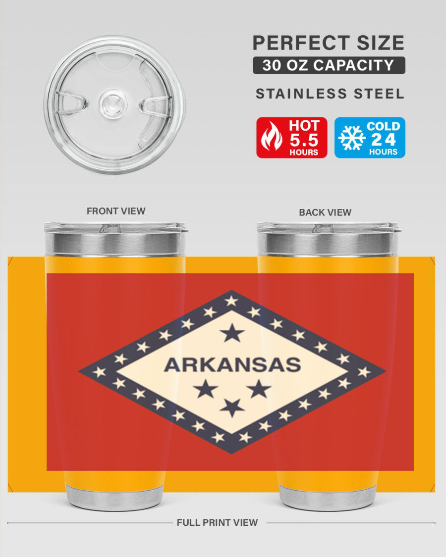 Arkansas 48# Tumbler showcasing double wall vacuum insulation and a press-in lid, perfect for hot and cold beverages.