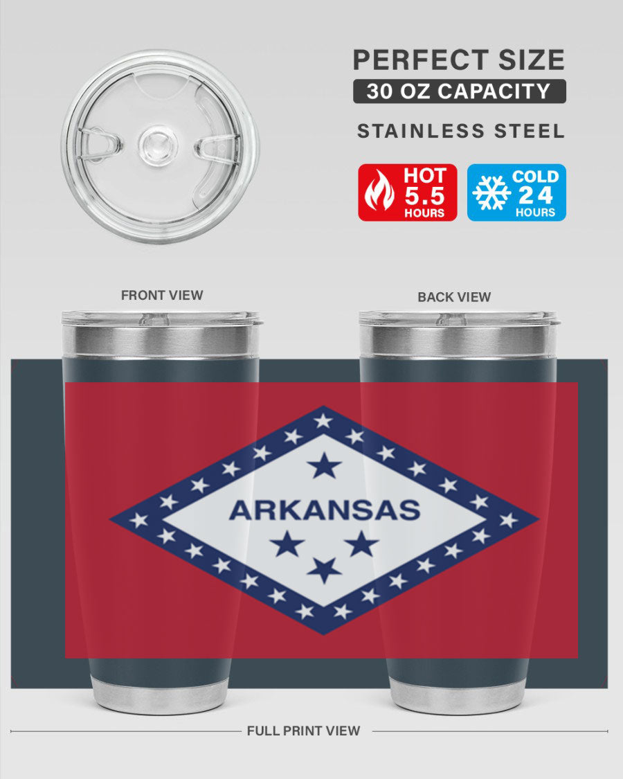 Arkansas 48# Tumbler showcasing double wall vacuum insulation and a press-in lid, perfect for hot and cold beverages.