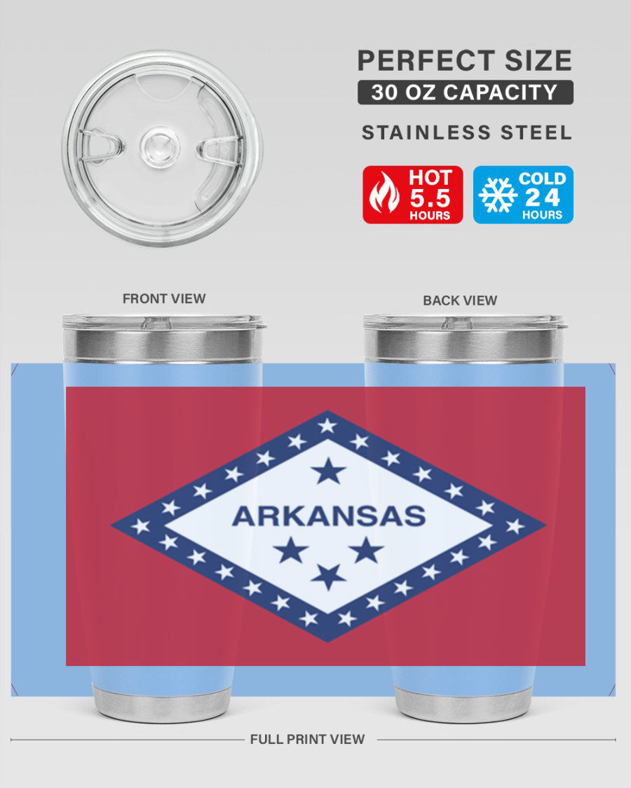 Arkansas 48# Tumbler showcasing double wall vacuum insulation and a press-in lid, perfect for hot and cold beverages.